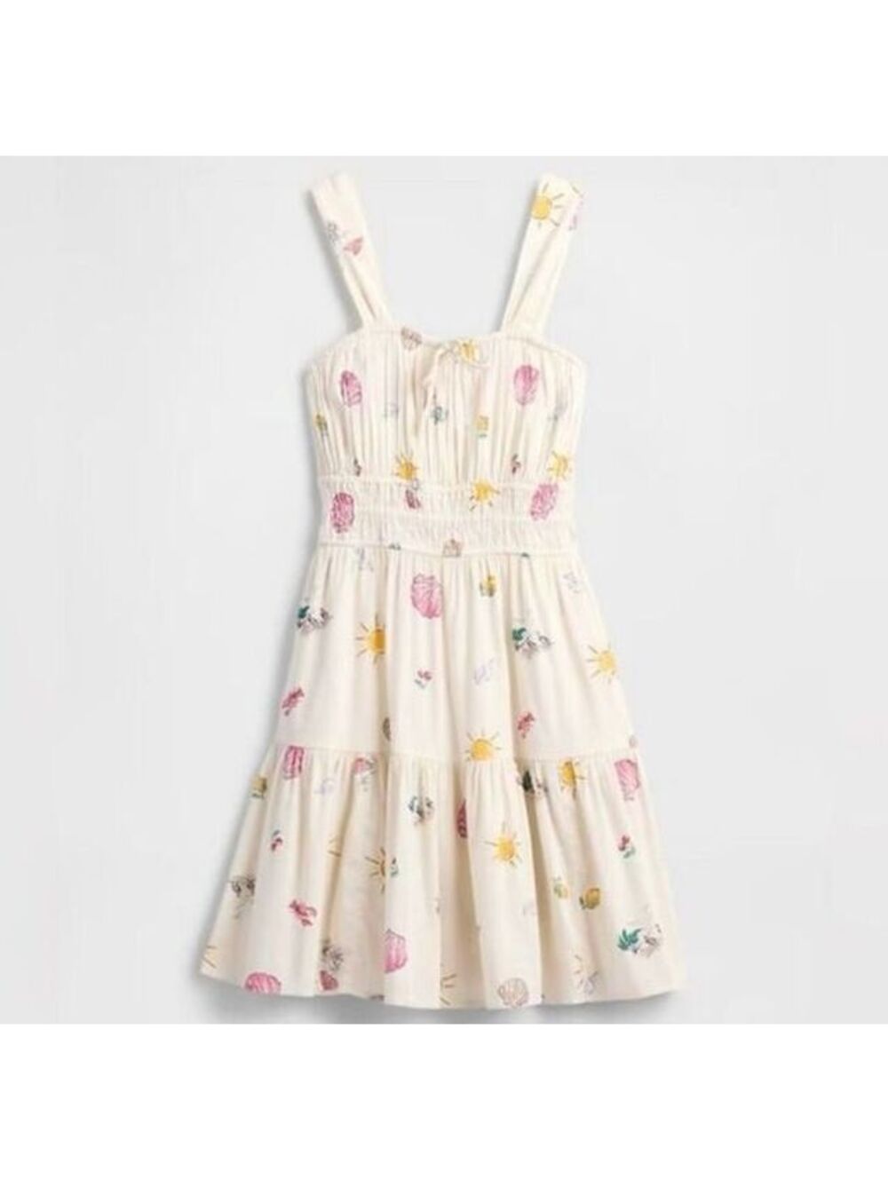 Gap Smocked Tie-Front Mini Dress Ditsy Shell beachy vacation Sundress